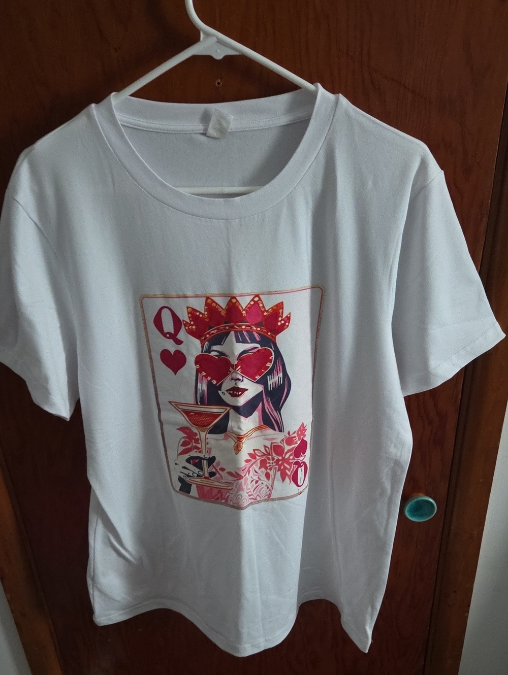 Graphic Queen of Hearts White Tee with Red & Pink Print